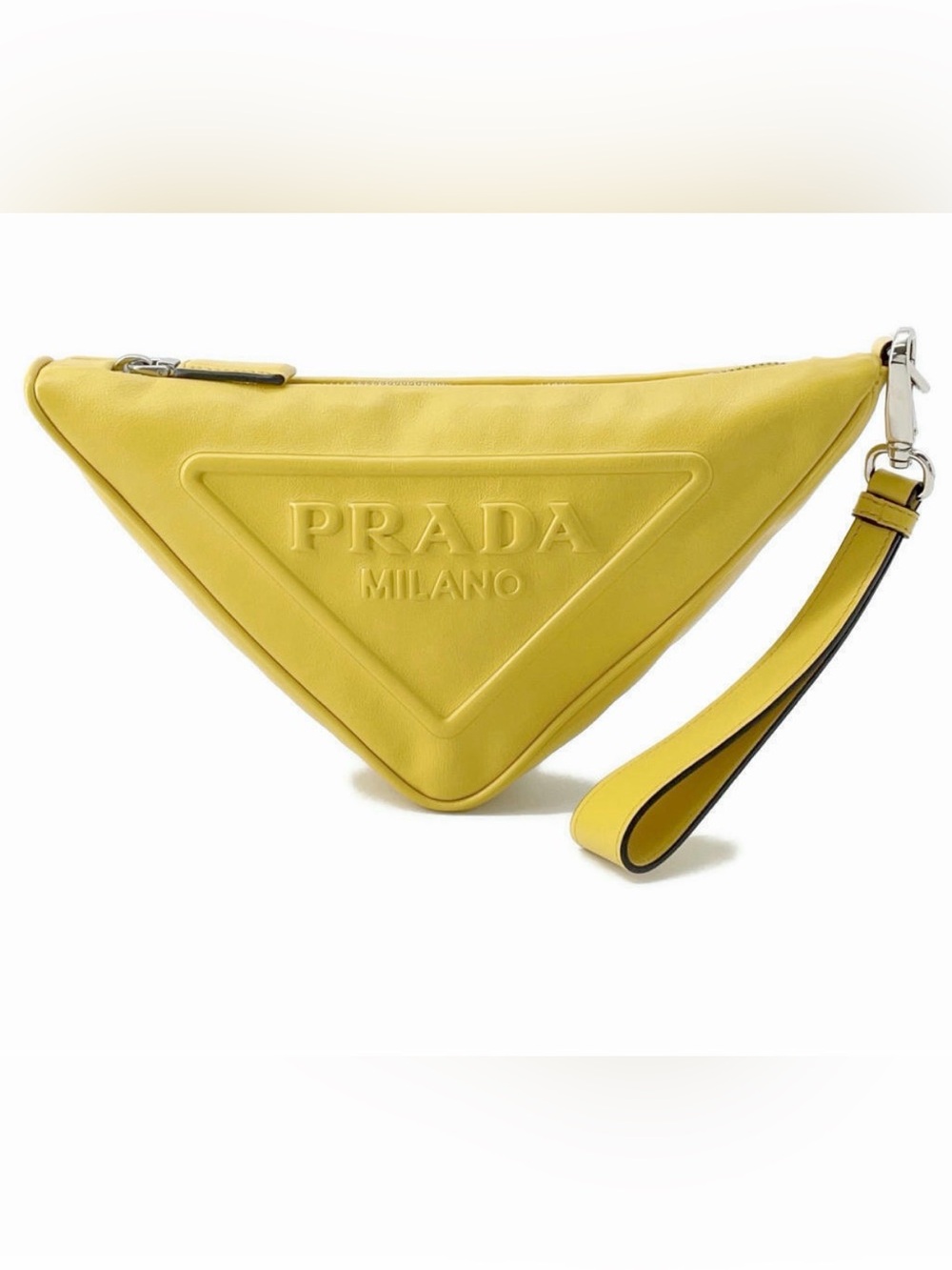 Prada Yellow Triangle Logo Leather Wristlet